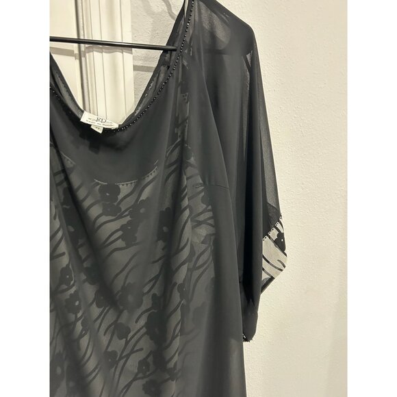 FD Rêve De Ronde Black Sheer Floral Print Top Set 3/4 Sleeves Matching Sleeveles - Picture 10 of 16